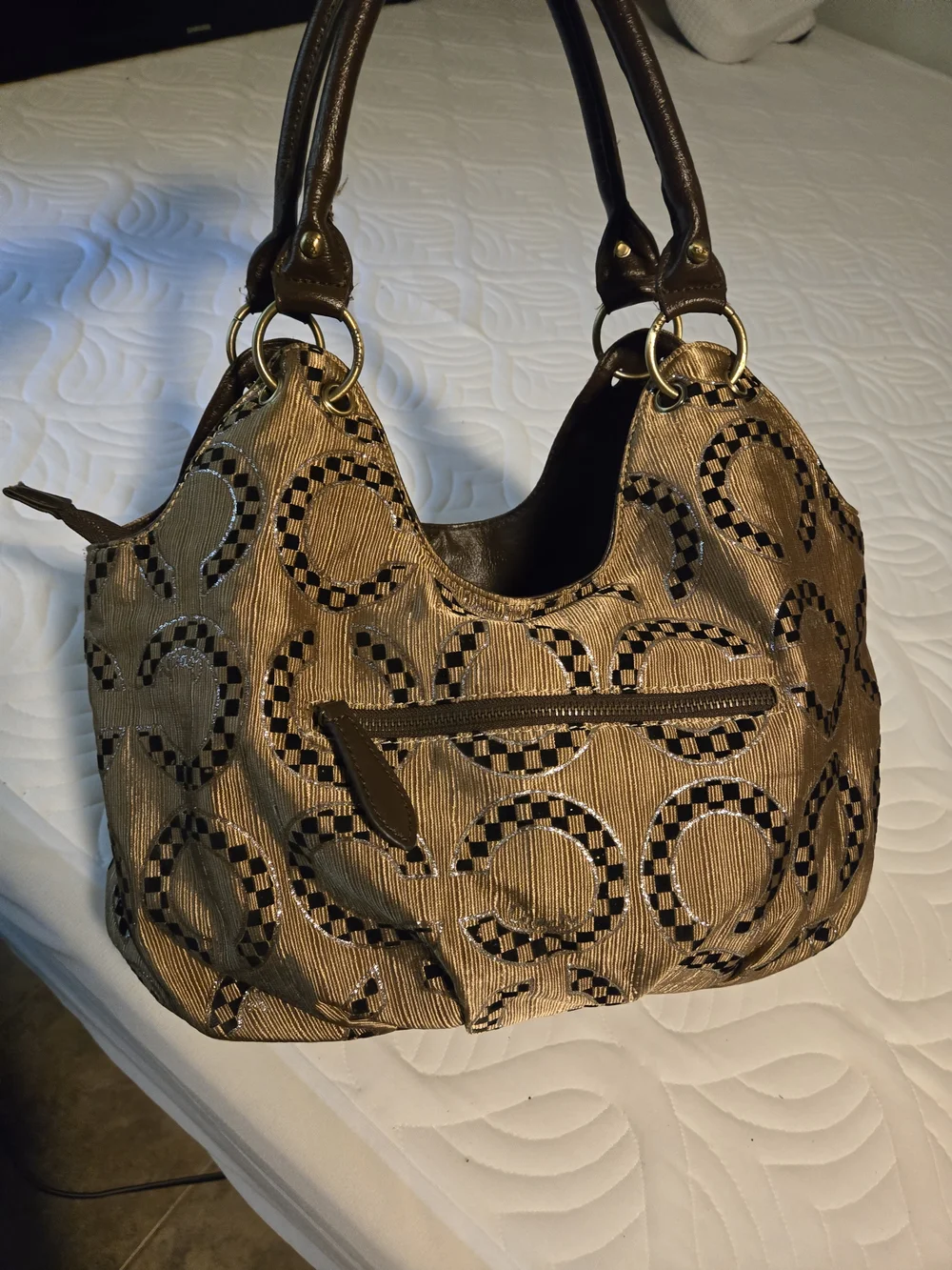 Coach vintage  Gold and Brown Circle Jacquard Hobo Shoulder Bag